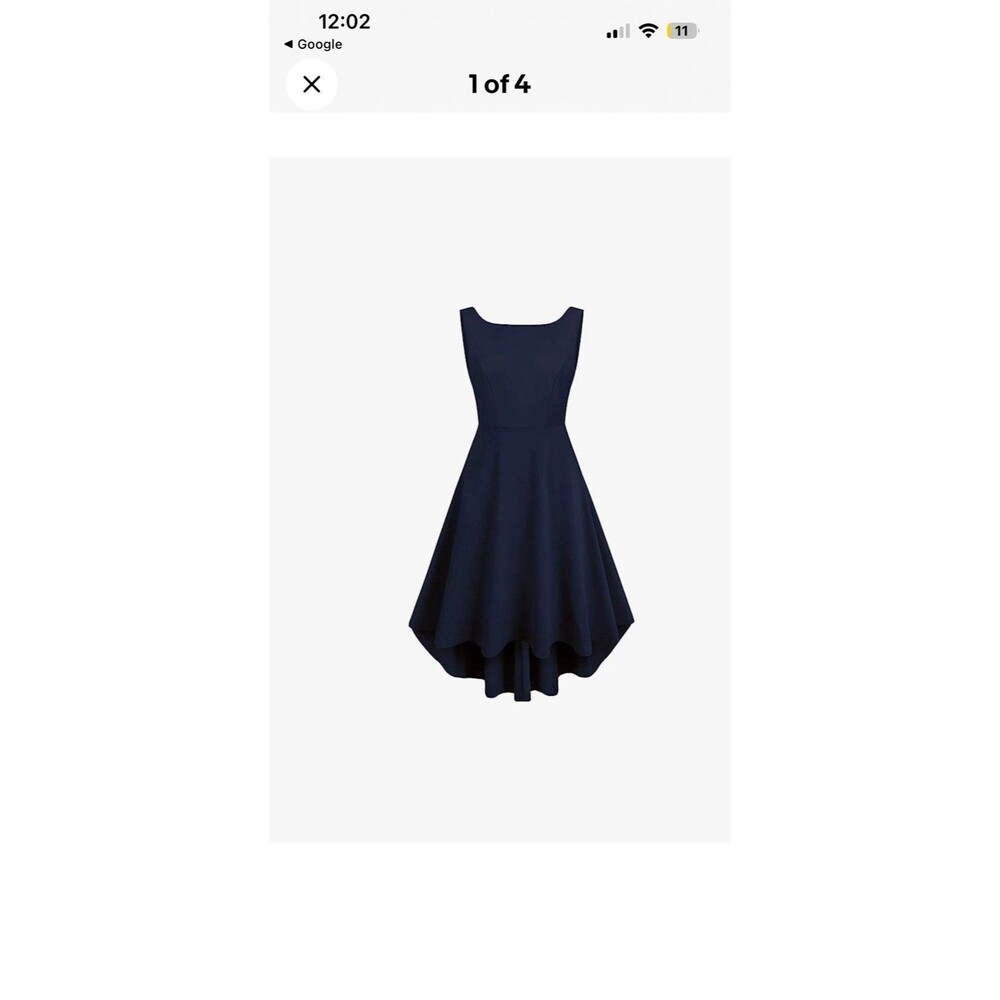 Women Navy Sleeveless Boat Neck High Low Cocktail Skater Swing Dress L EUC